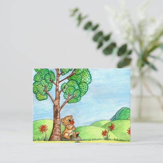 かわいいクマの花はがき ポストカード (スタンド正面)