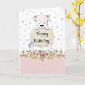 かわいいクマの誕生日おめでとう カード (黄色い花)
