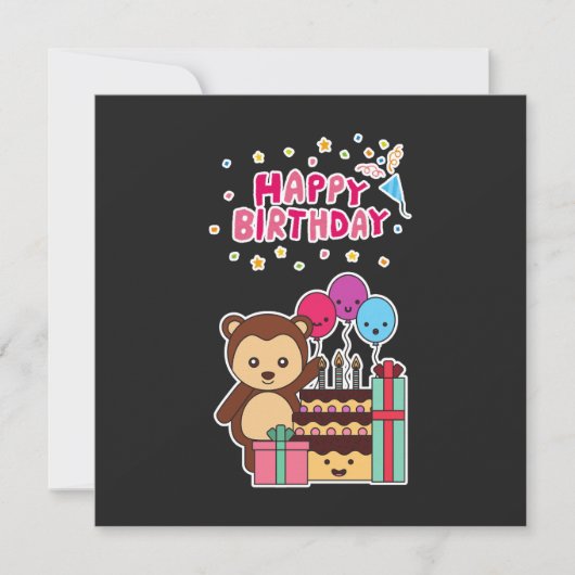 かわいいクマの誕生日お祝い - 愛らしいキャラクター カード (正面)