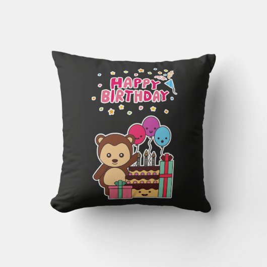 かわいいクマの誕生日お祝い - 愛らしいキャラクター クッション (正面)