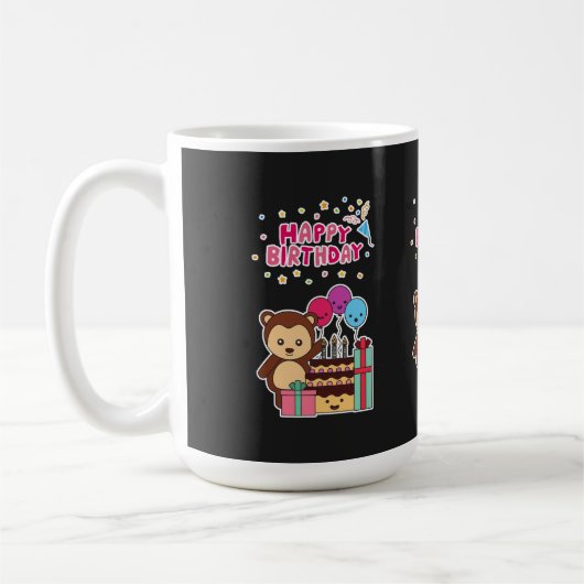 かわいいクマの誕生日お祝い - 愛らしいキャラクター コーヒーマグカップ (左)