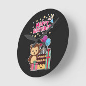 かわいいクマの誕生日お祝い - 愛らしいキャラクター ラウンド壁時計 (傾斜)