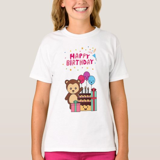 かわいいクマの誕生日お祝い - 愛らしいキャラクター Tシャツ (正面)