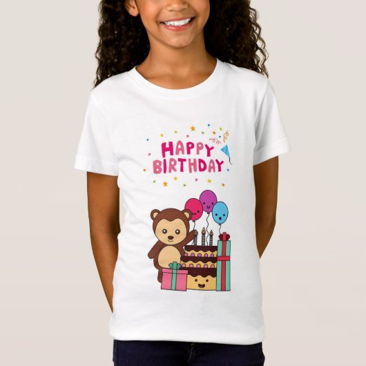 かわいいクマの誕生日お祝い - 愛らしいキャラクター Tシャツ (正面)