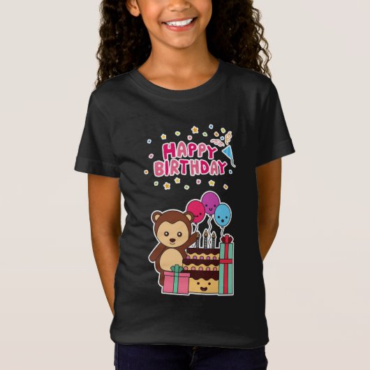 かわいいクマの誕生日お祝い - 愛らしいキャラクター Tシャツ (正面)