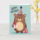 かわいいクマの誕生日カード カード (黄色い花)