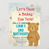 かわいいクマの誕生日パーティーの招子供へ待 招待状 (正面/裏面)
