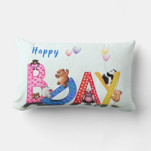 かわいいクマの誕生日パーティー枕 ランバークッション (正面)