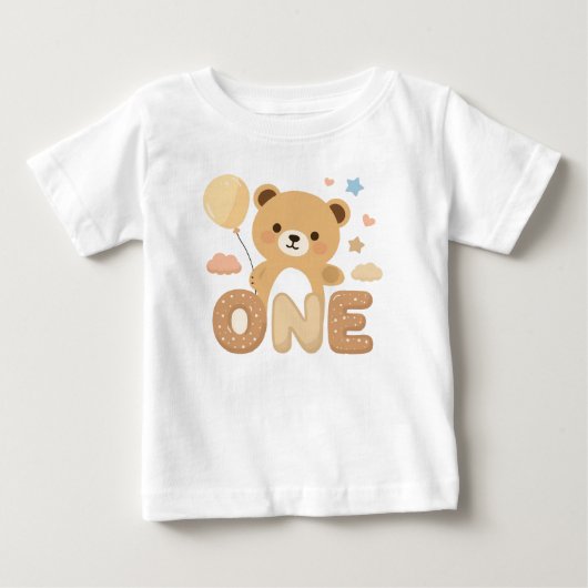 かわいいクマの誕生日服 – ONE デザイン ベビーTシャツ (正面)