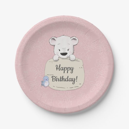 かわいいクマの誕生日 ペーパープレート (正面)