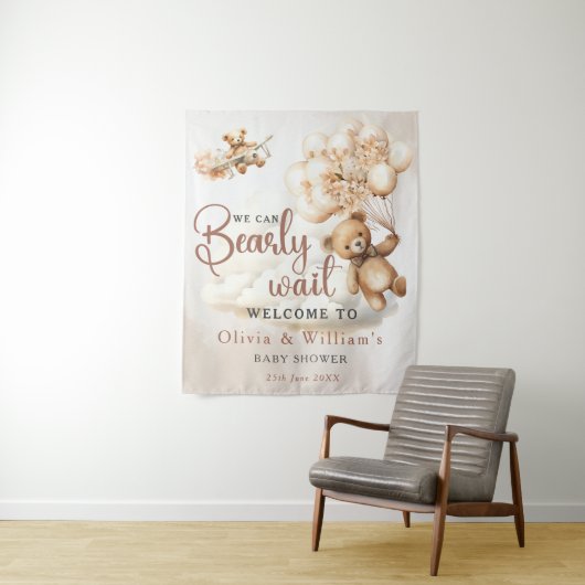 かわいいクマの赤ちゃんシャワー歓迎を待つことができる タペストリー (インサイチュ)