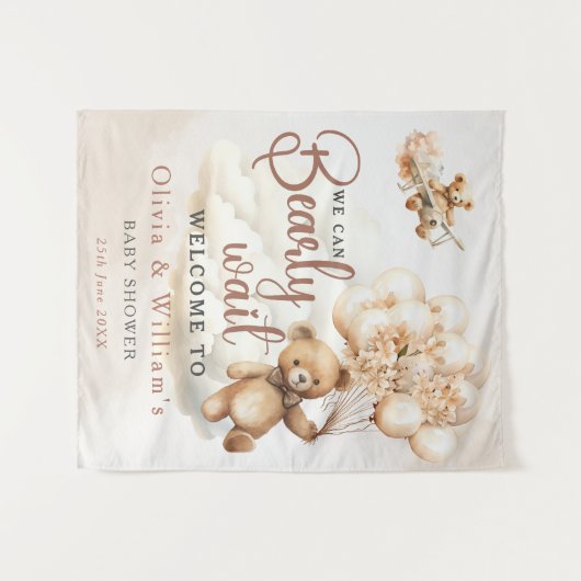 かわいいクマの赤ちゃんシャワー歓迎を待つことができる タペストリー (正面(横))