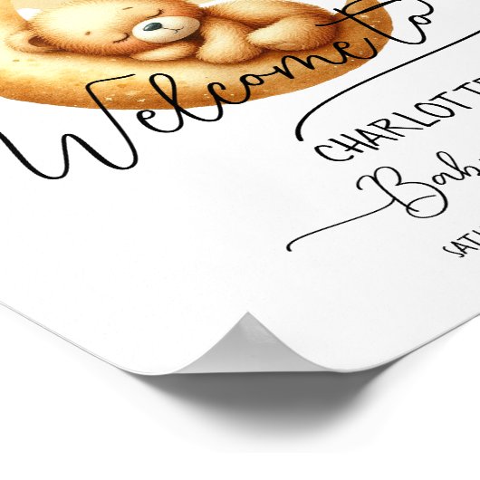 かわいいクマの赤ちゃんシャワー歓迎を待つことができる ポスター (角)