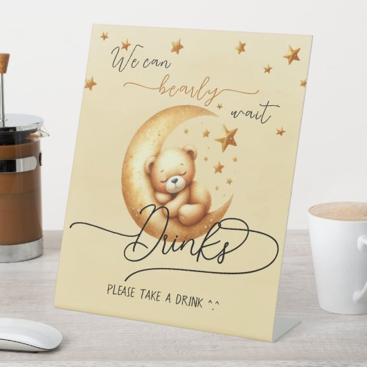 かわいいクマの赤ちゃんシャワー飲み物を待つことができる 台座サイン (インサイチュ)