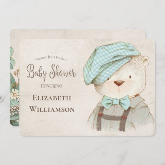 かわいいクマの赤ちゃんシャワー 招待状 (正面/裏面)