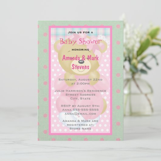 かわいいクマの赤ちゃんシャワー 招待状 (スタンド正面)