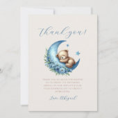 かわいいクマの青い月 赤ちゃんのお祝い感謝カード 招待状 (正面)