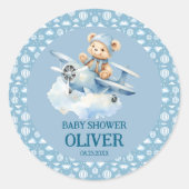 かわいいクマの青い飛行機 タイム フライズ 1歳の誕生日 ラウンドシール (正面)