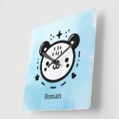 かわいいクマの顔 - ミニマルなラインアート スクエア壁時計 (傾斜)