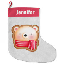 かわいいクマの顔 赤いマフラー & ほっぺたのピンクのクリスマス
