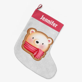 かわいいクマの顔 赤いマフラー & ほっぺたのピンクのクリスマス ラージクリスマスストッキング