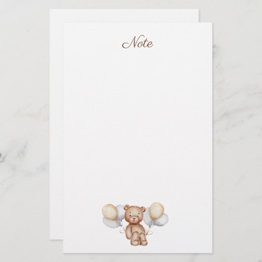 かわいいクマの風船の森子供へ動物 便箋 (正面/裏面)