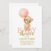 かわいいクマの風船ベイビーシャワー女子 招待状 (正面/裏面)