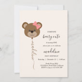 かわいいクマの風船 ビアリーキュートな最初の誕生日パーティー 招待状 (正面)