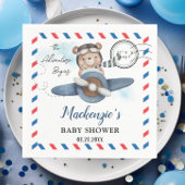 かわいいクマの飛行機アドベンチャー開始Boy Baby Shower スタンダードカクテルナプキン