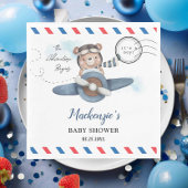 かわいいクマの飛行機アドベンチャー開始Boy Baby Shower スタンダードランチョンナプキン