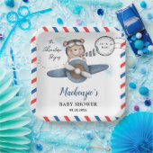かわいいクマの飛行機アドベンチャー開始Boy Baby Shower ペーパープレート (パーティー)