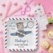 かわいいクマの飛行機アドベンチャー開始Boy Baby Shower ペーパープレート (パーティー)