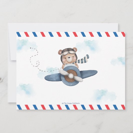 かわいいクマの飛行機タイムフライ1歳の誕生日の写真 招待状 (裏面)