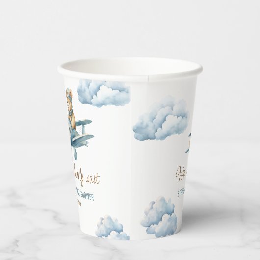 かわいいクマの飛行機 青い少年 ベビーシャワー 紙コップ (右)