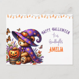 かわいいクマの魔女のハロウィンおばあちゃんの孫娘 シーズンポストカード