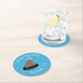 かわいいクマの魚釣りパーソナライズされた誕生日 ラウンドペーパーコースター (インサイチュ)