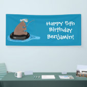 かわいいクマの魚釣りパーソナライズされた誕生日 横断幕 (トレードショー)