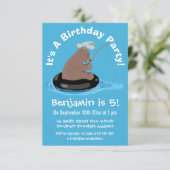 かわいいクマの魚釣り漫画の誕生日 招待状 (スタンド正面)