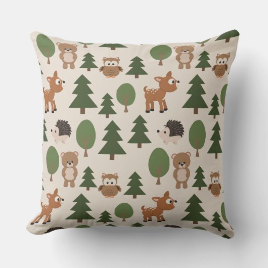 かわいいクマの鹿の緑のパターン クッション (正面)