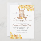 かわいいクマの1歳誕生日招待状 招待状 (正面)