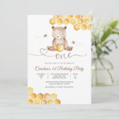 かわいいクマの1歳誕生日招待状 招待状 (スタンド正面)