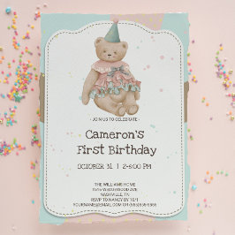かわいいクマの1歳誕生日招待状 招待状