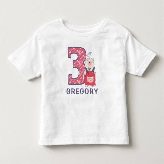 かわいいクマの3rd誕生日と名前トドラーTシャツ トドラーTシャツ (正面)