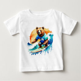 かわいいクマサーフィン ベビーTシャツ