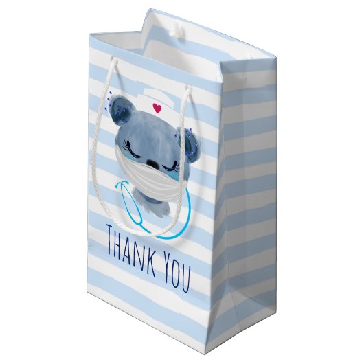 かわいいクマナースメディカルマスクをかぶってありがとう スモールペーパーバッグ (正面アングル)