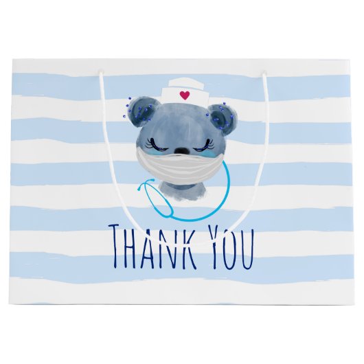 かわいいクマナースメディカルマスクをかぶってありがとう ラージペーパーバッグ (正面)
