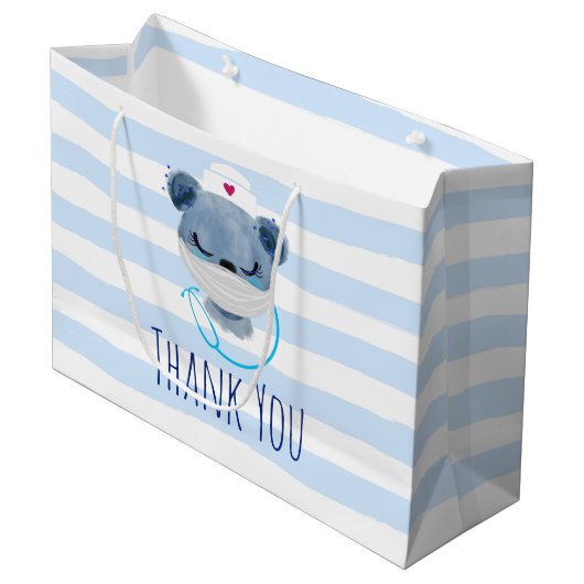 かわいいクマナースメディカルマスクをかぶってありがとう ラージペーパーバッグ (正面アングル)