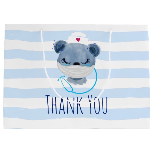 かわいいクマナースメディカルマスクをかぶってありがとう ラージペーパーバッグ (裏面)