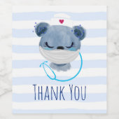 かわいいクマナースメディカルマスクをかぶってありがとう ワインラベル (シングルラベル)