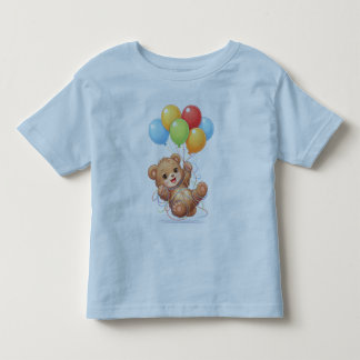 かわいいクマバルーン誕生日トドラーTシャツ トドラーTシャツ